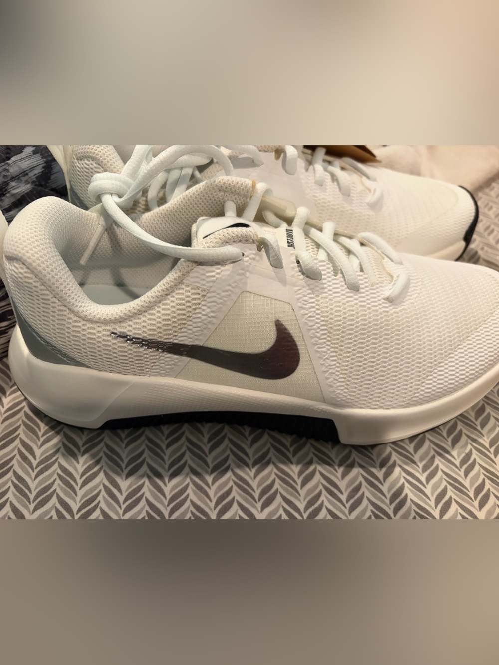 Nike Women's White Training Shoes with Metallic Silver Swoosh Accent